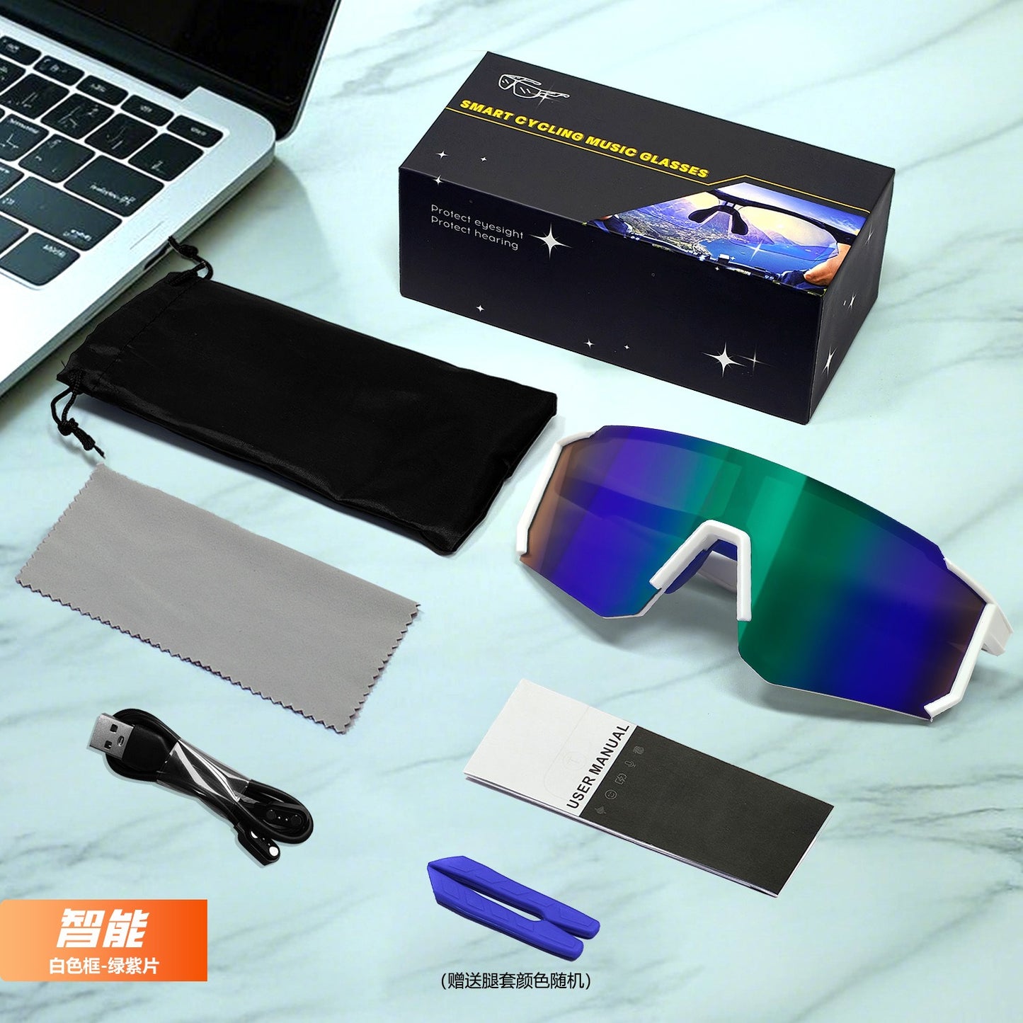 Lige Pro 1 AI sportglasögon - Vita bågar, blå linser