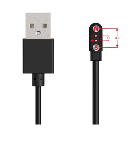Universal magnetisk laddkabel - Svart, USB-A, 2,5-8,0mm 2 pin (non standard)