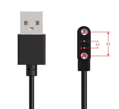 Universal magnetisk laddkabel - Svart, USB-A, 4,5-9,5mm 2 pin