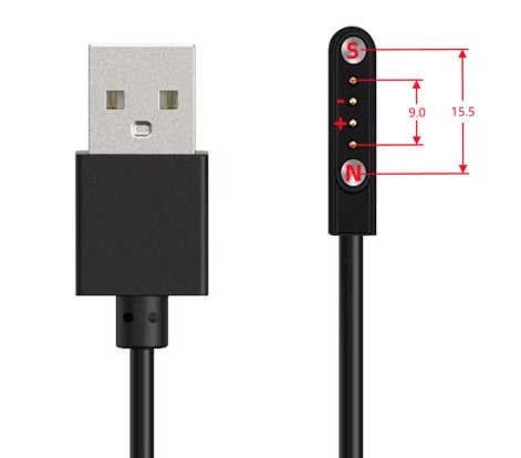 Universal magnetisk laddkabel - Svart, USB-A, 9,0-15,5mm 4 pin