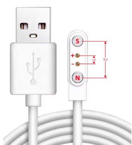 Universal magnetisk laddkabel - Vit, USB-A, 2,84-9,2mm 2 pin (standard)