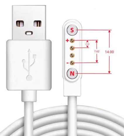 Universal magnetisk laddkabel - Vit, USB-A, 7,62-14,0mm 4 pin