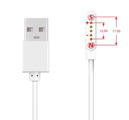 Universal magnetisk laddkabel - Vit, USB-A, 12,0-17,0mm 5 pin